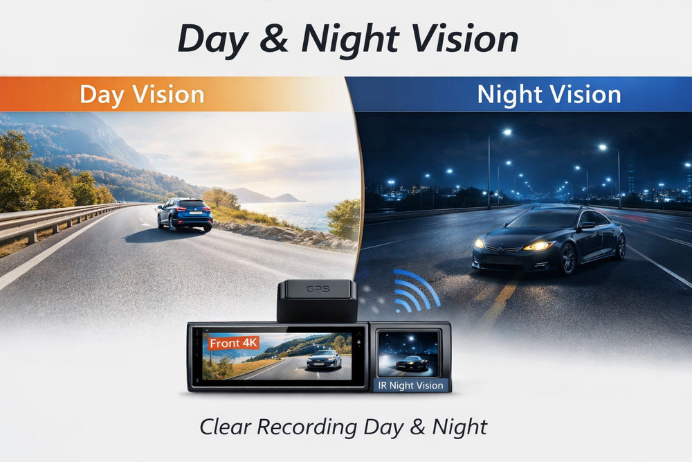 4K 3 Channel Dash Cam Front Rear Inside WiFi GPS Dash Camera Night Vision