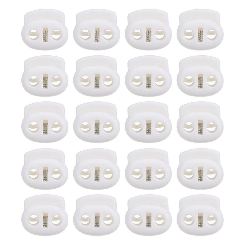 0.7x0.8" Cord Locks, 30 Pack Double Hole Spring End Toggle Stopper, White