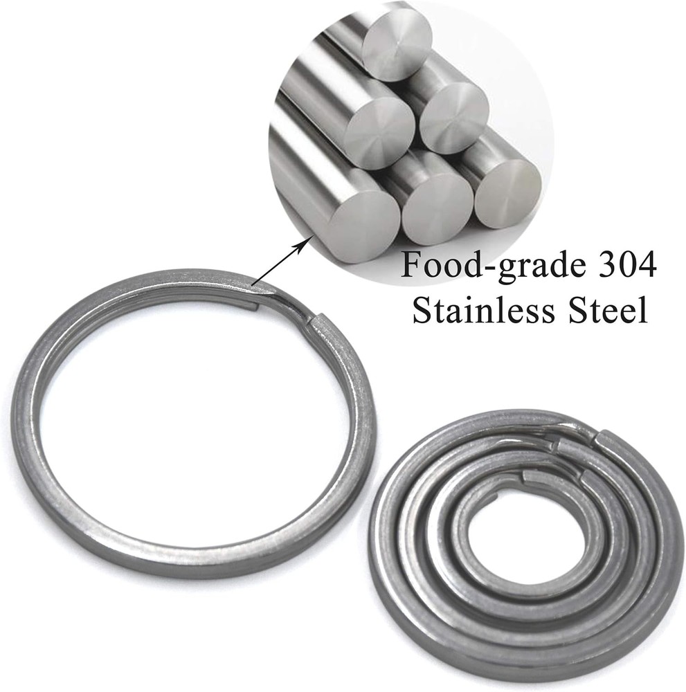 Key Rings, 304 Stainless Steel Round Flat Split Keychain Ring Large, Silver