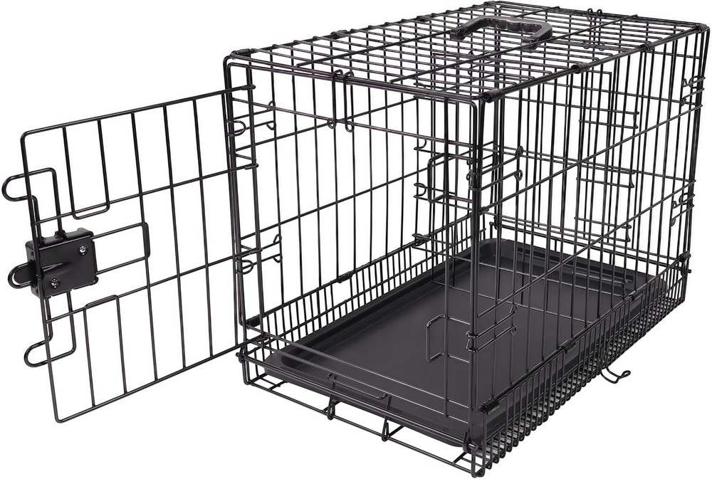 Portable Foldable Metal Wire Small Dog Crate W/ Removable Tray Divider Panel
