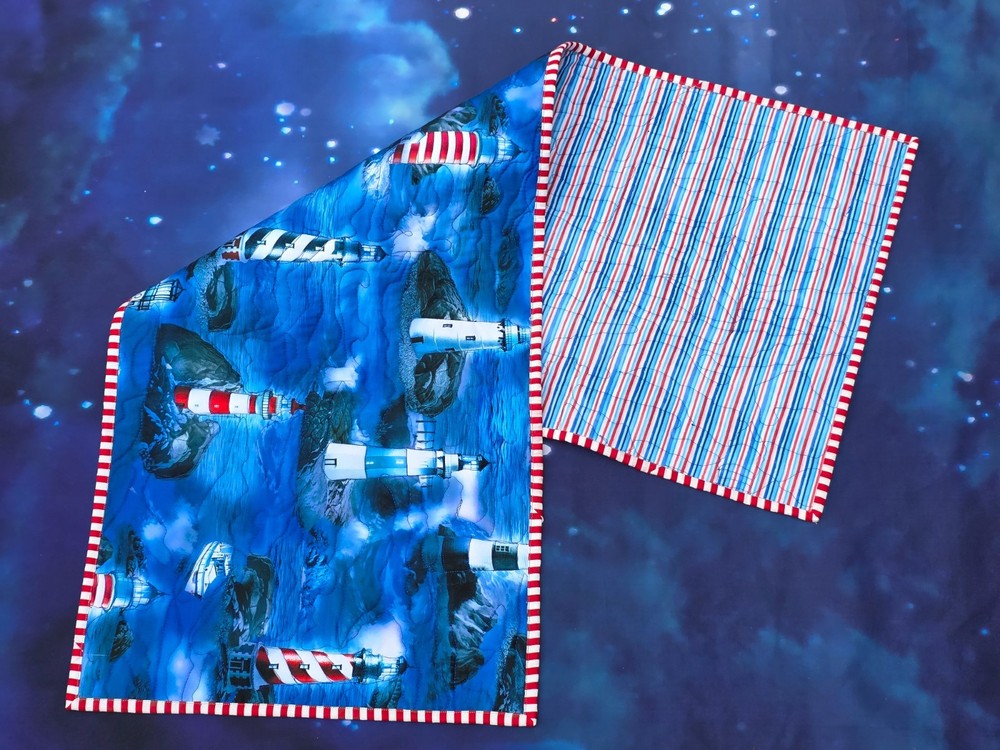 Handmade Quilted Table Runner Beach Lighthouse cape harbor