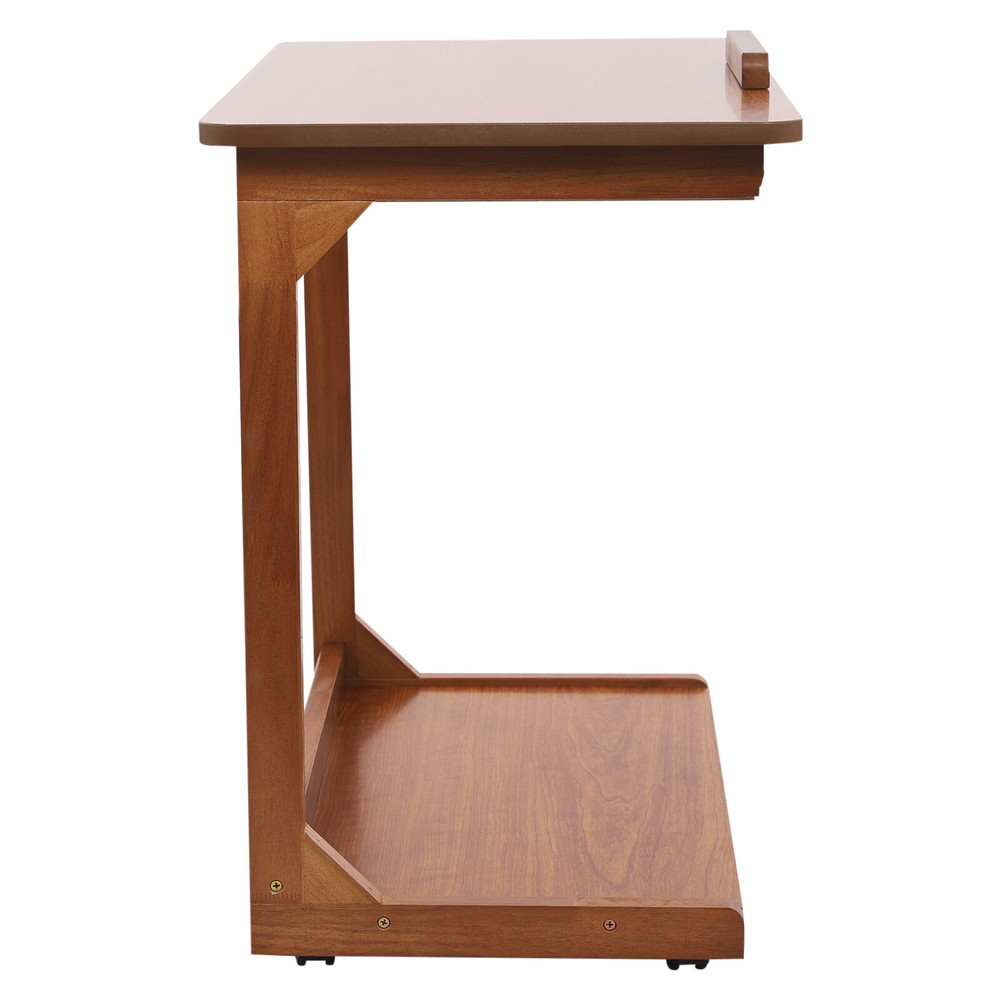 2-tier Walnut-Colored Adjustable Angle C-Shaped End Table With 4-Wheels 55.12lbs