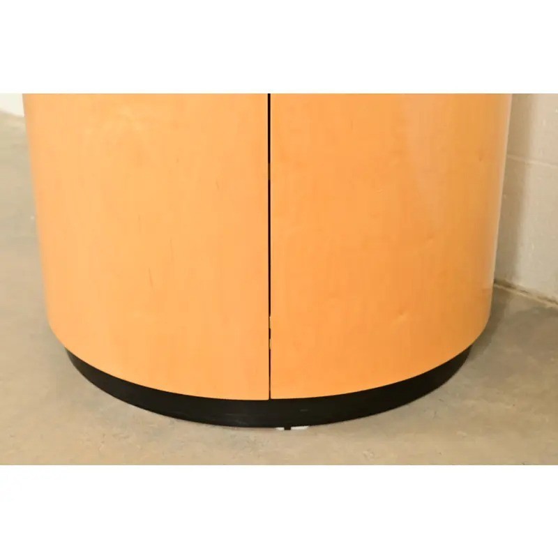 Milo Baughman Style Birdseye Maple Drum Side Table by Henredon