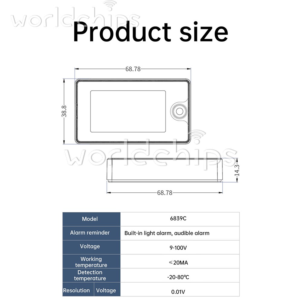 DC8-100V LCD Digital Battery Capacity Indicator Voltmeter w/ Temperature Display