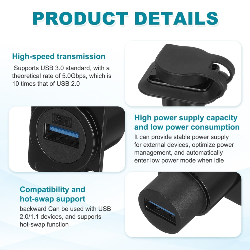 1Pcs USB 3.0 Panel Mount Coupler, D-Type USB Pass Through 5.0Gbps Black