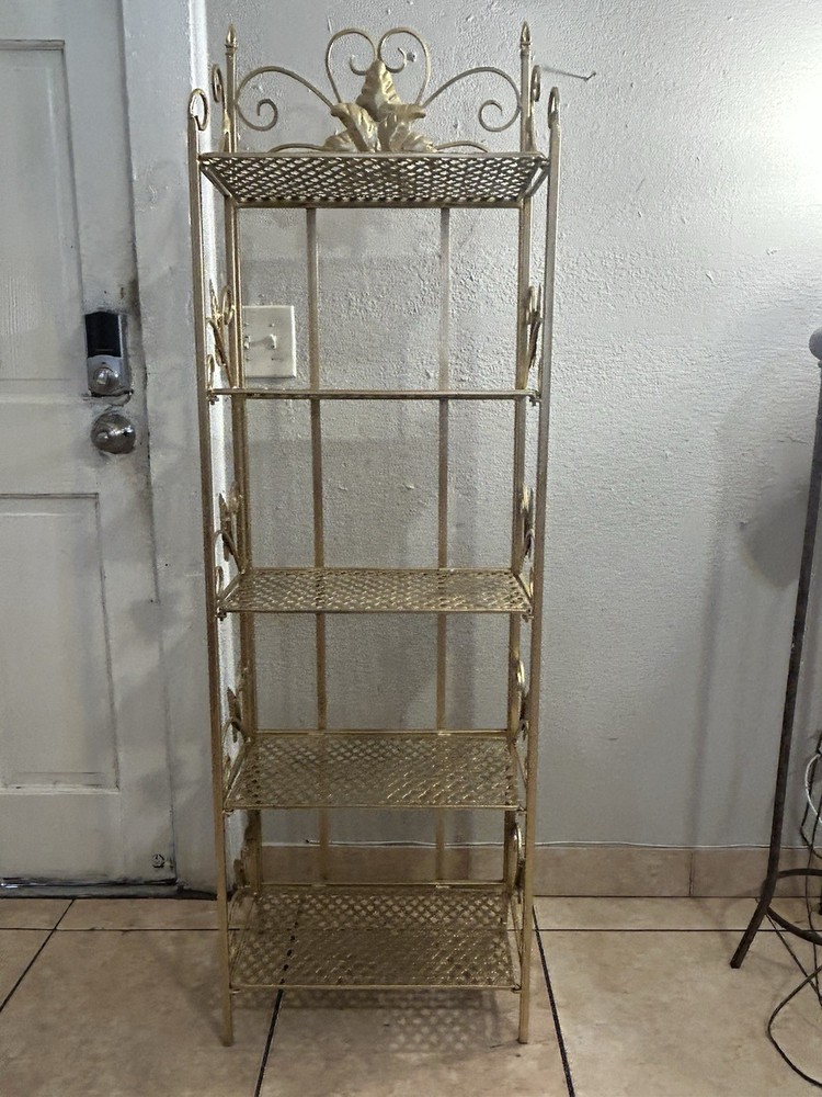 Vintage Hollywood Regency 5  Tears Folding Shelf 61”H
