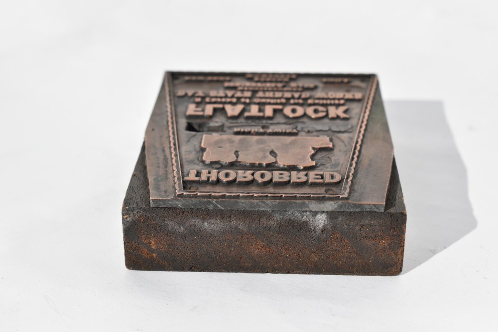 ANTIQUE PRINTER BLOCK ADVERTISING "THOROBRED" THREAD SPOOL SPRINGFIELD, MASS