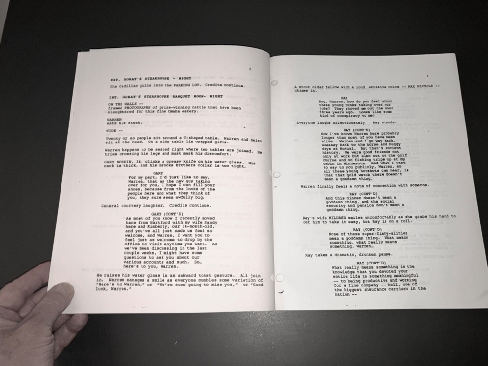 ABOUT SCHMIDT (5/8/2000) Nicholson/Alexander Payne / Bound Agency Draft + COA!