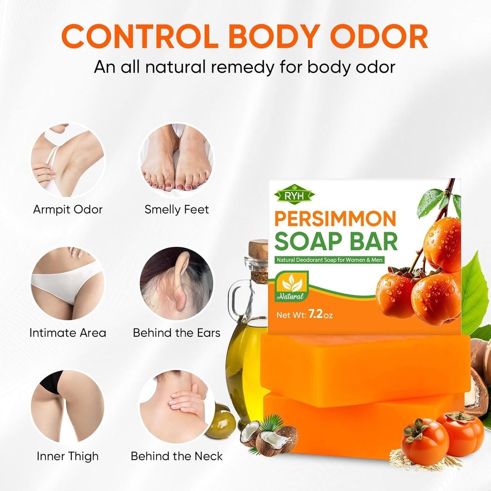 RYH 2 PCS Persimmon Soap Bar for Body Odor Control–Deodorizing & Eliminating B
