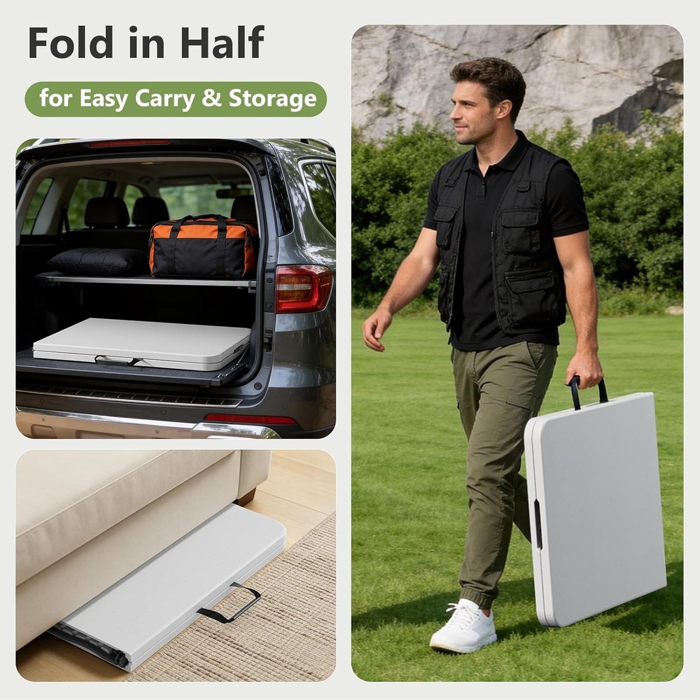 Folding Table, 6 FT Foldable Plastic Table with Carrying Handle