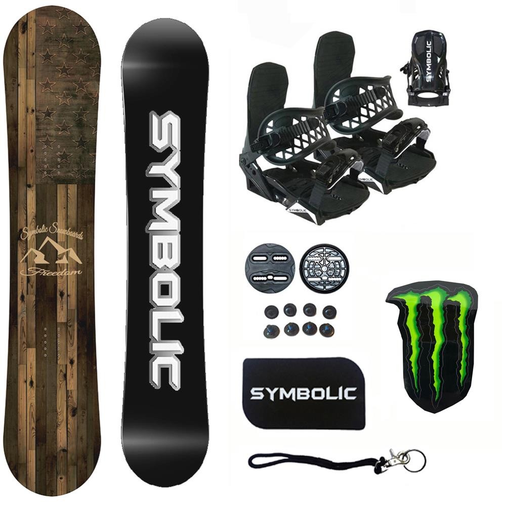 Symbolic Freedom Snowboard & Bindings Set & Leash, Stomp, Decal Complete Package