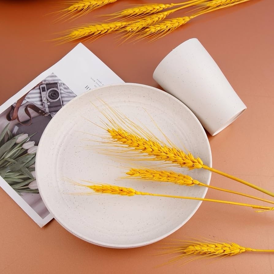 32pcs Wheat Straw Dinnerware Microwave Dishwasher Safe Dish Sets for 8 Beige