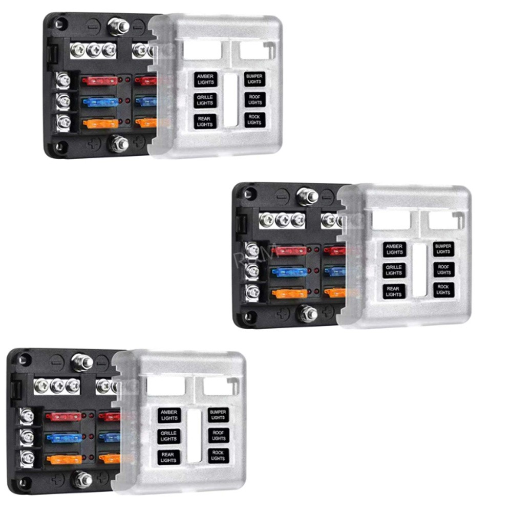 3X12V Blade Fuse Box Block Holder 6 Way Car Boat Power Distribution Panel Board