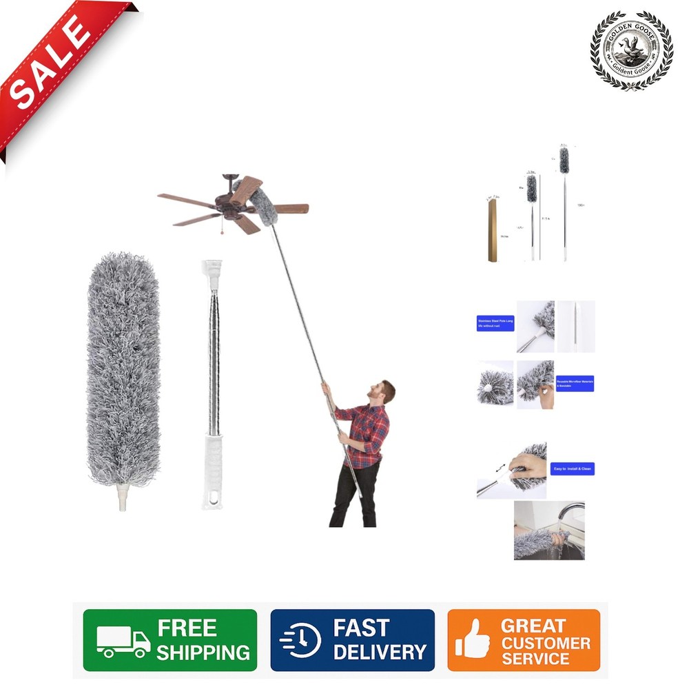 Bendable Microfiber Duster with Extendable 100-Inch Pole for Ceiling Fans & More