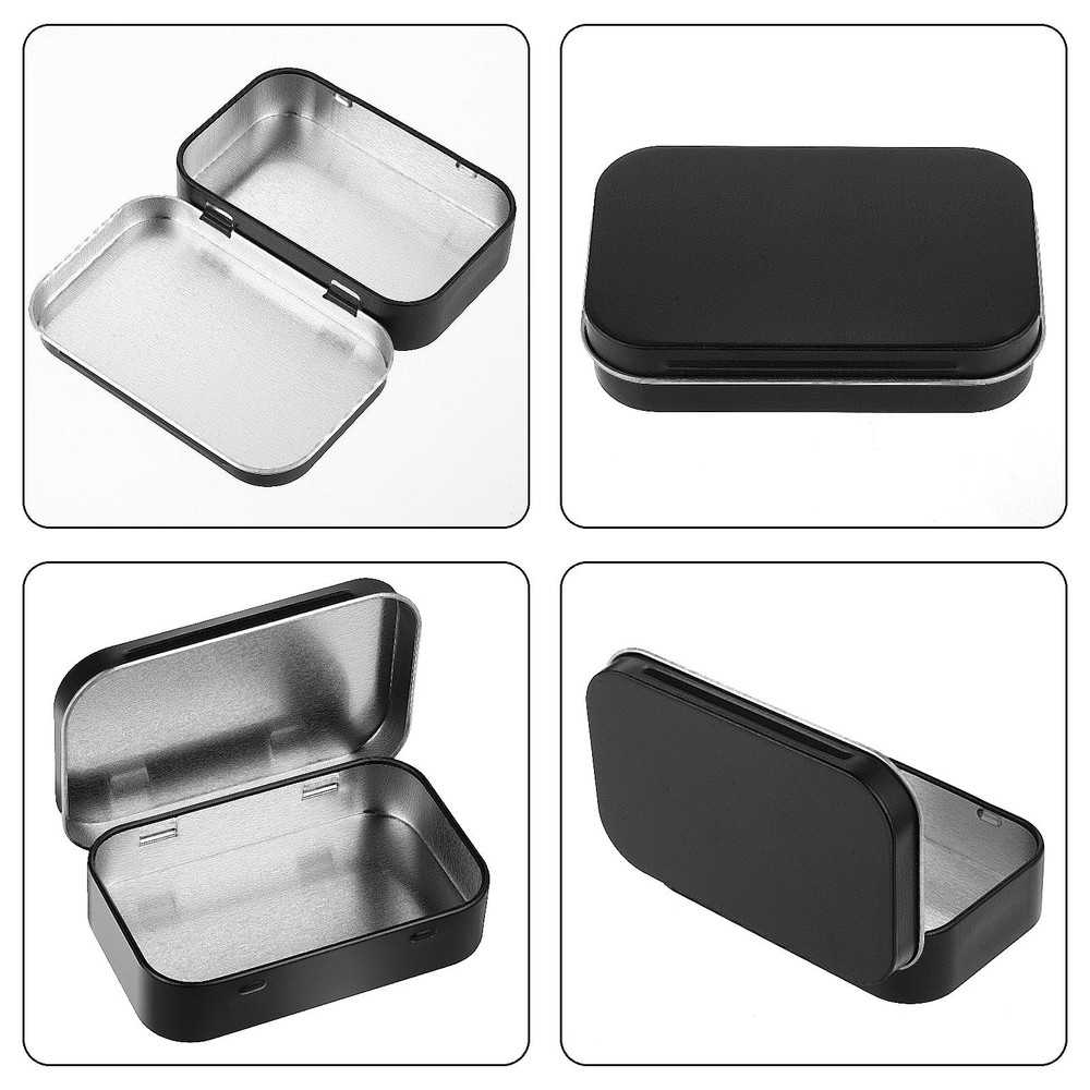 Tyqour 3pcs Rectangular Small Tins with Lids Tin Boxes Container Black