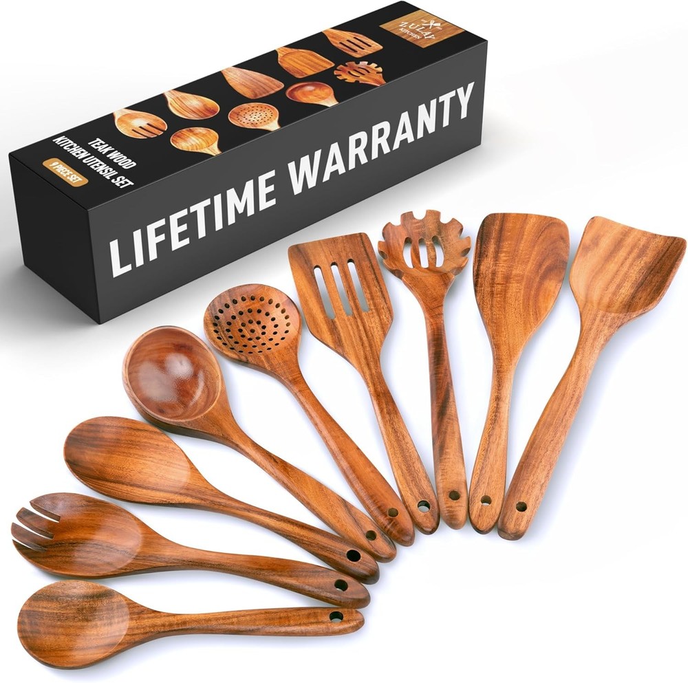 Kitchen 9-Piece Teak Cooking Utensil Set