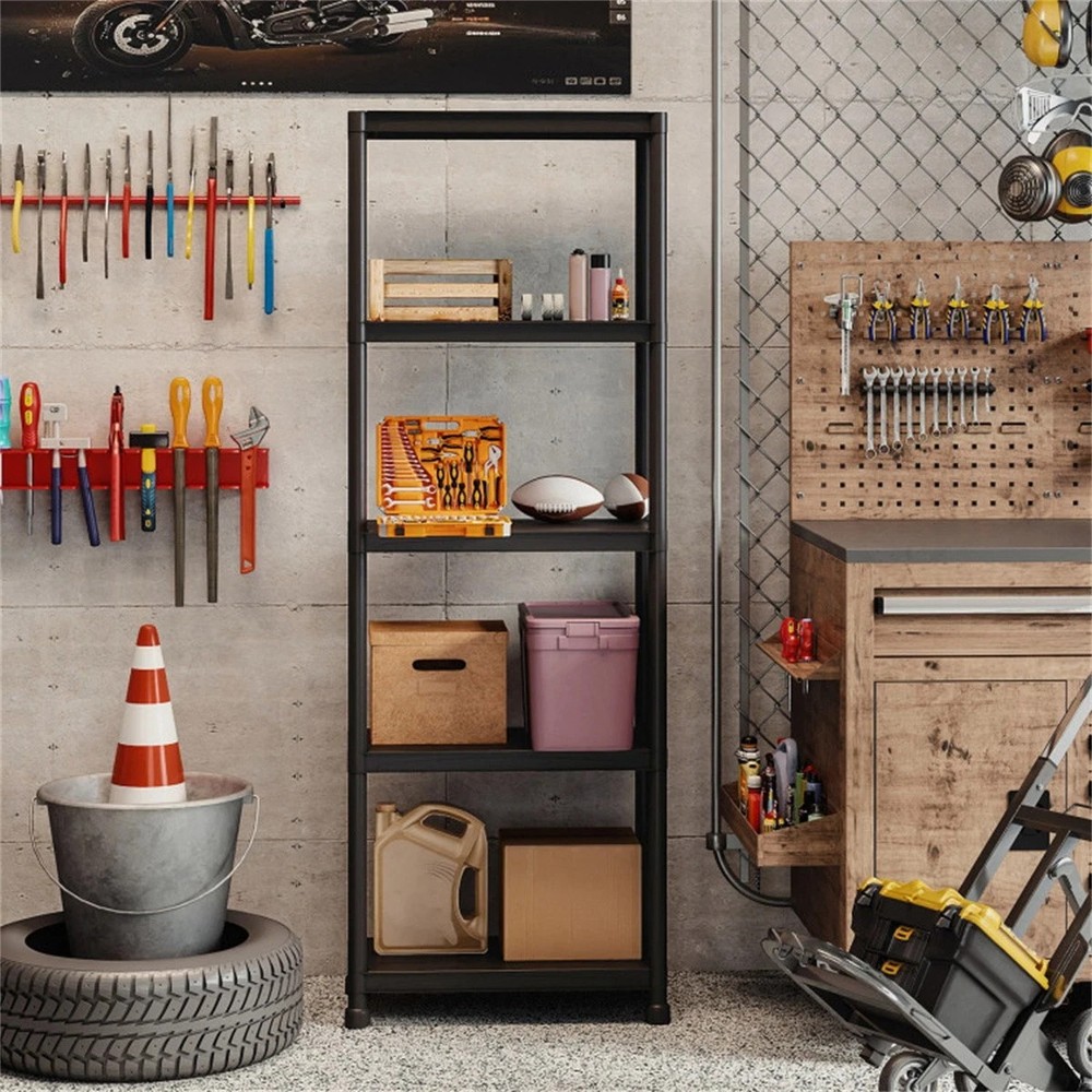 Black 5-Tier Garage Storage Shelf, PP Material 100LBS Per Shelf Tool-Free Assemb