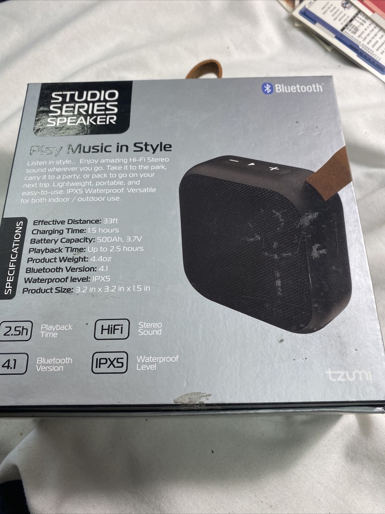 New -Studio Series Speaker by Tzumi -Mini Waterproof Bluetooth Fabric Speaker