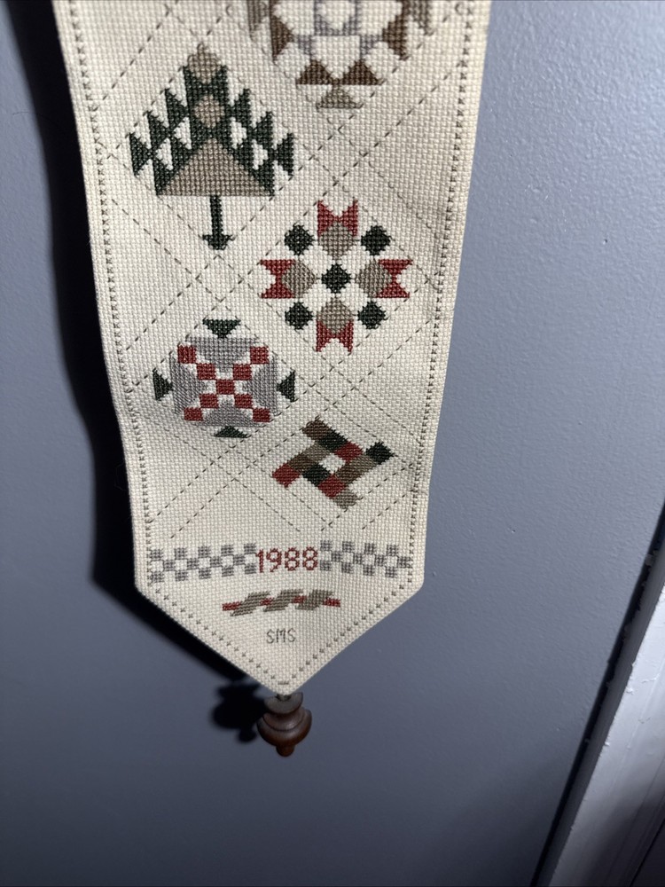 Vtg Thread Connections Needlepoint Sampler Wall Hanger Framed Decorative 1988