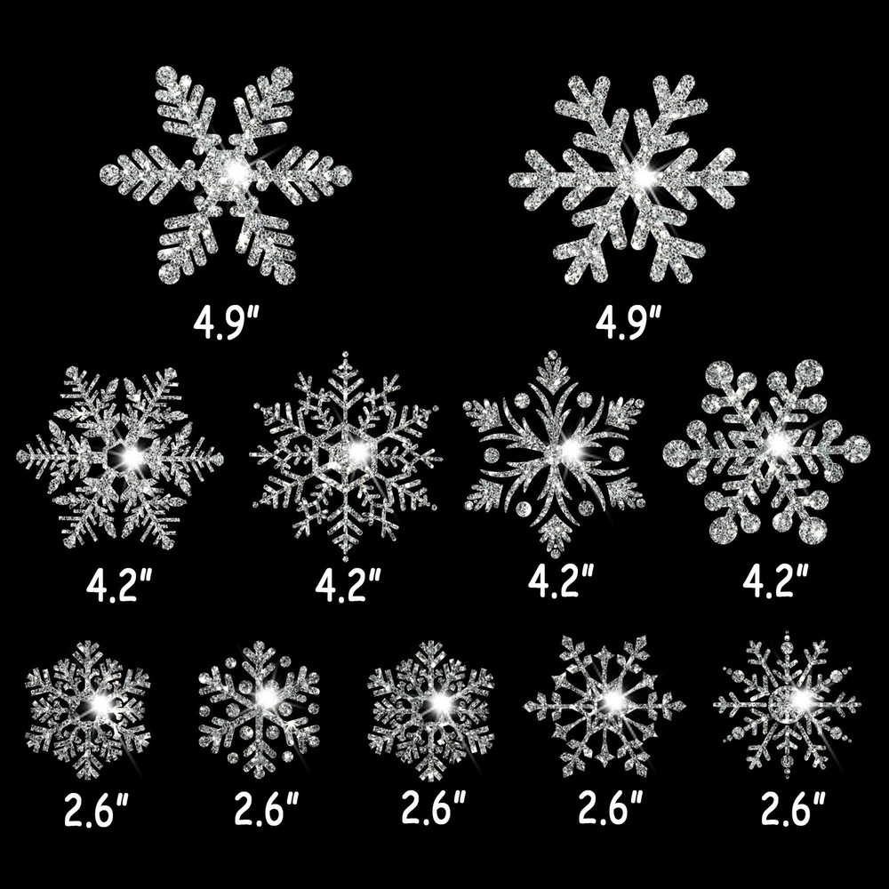 Glitter Snowflake Window Clings, 147PCS Silver Sparkling Christmas Window Cli...