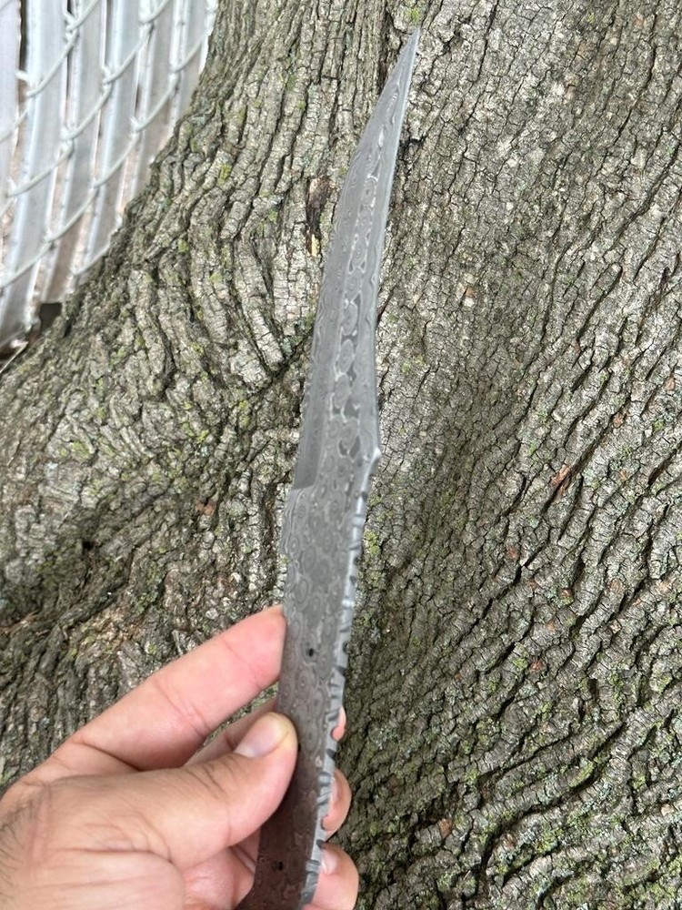10” Custom Damascus Steel Rain Pattern Hunting Fixed Blade Knife Blank Blade