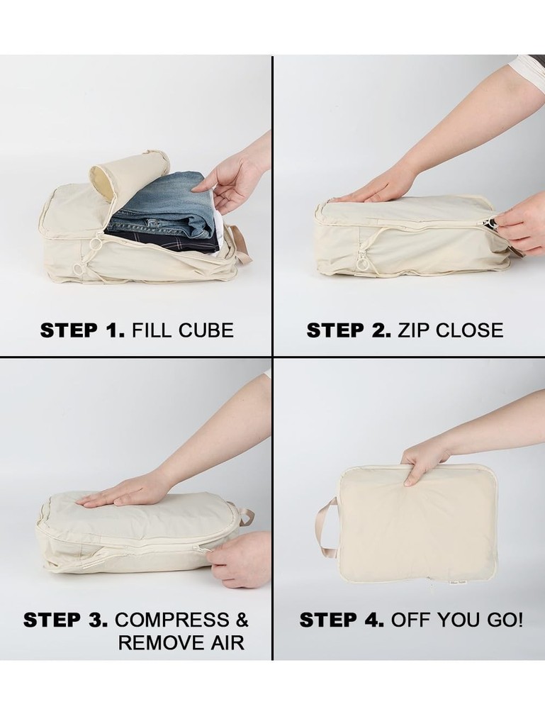 4 Set Compression Packing Cubes, Expandable Travel Organizer Bags, Water-Repe...
