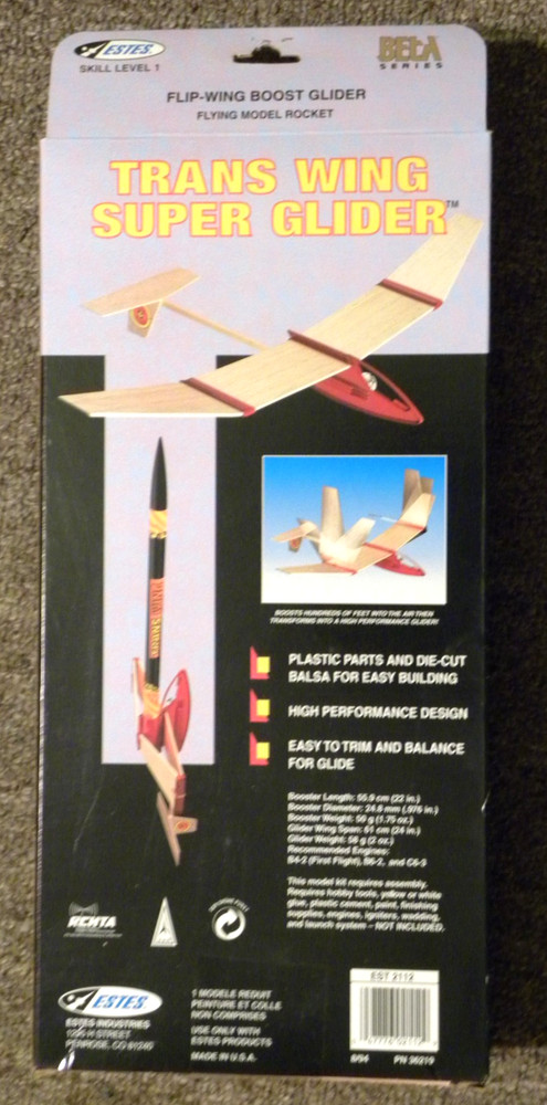 Estes TRANS WING, Rocket Glider, circa 2000, Balsa % Plastic, OPENED, COMPLETE