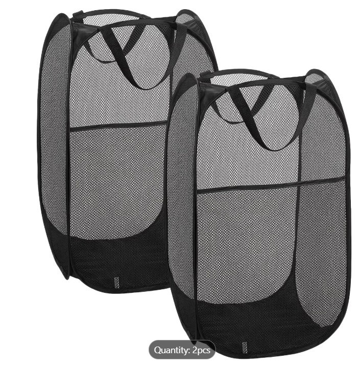 2 Packs Collapsible Pop up Laundry Bag Foldable Hamper Large Mesh Clothes Basket