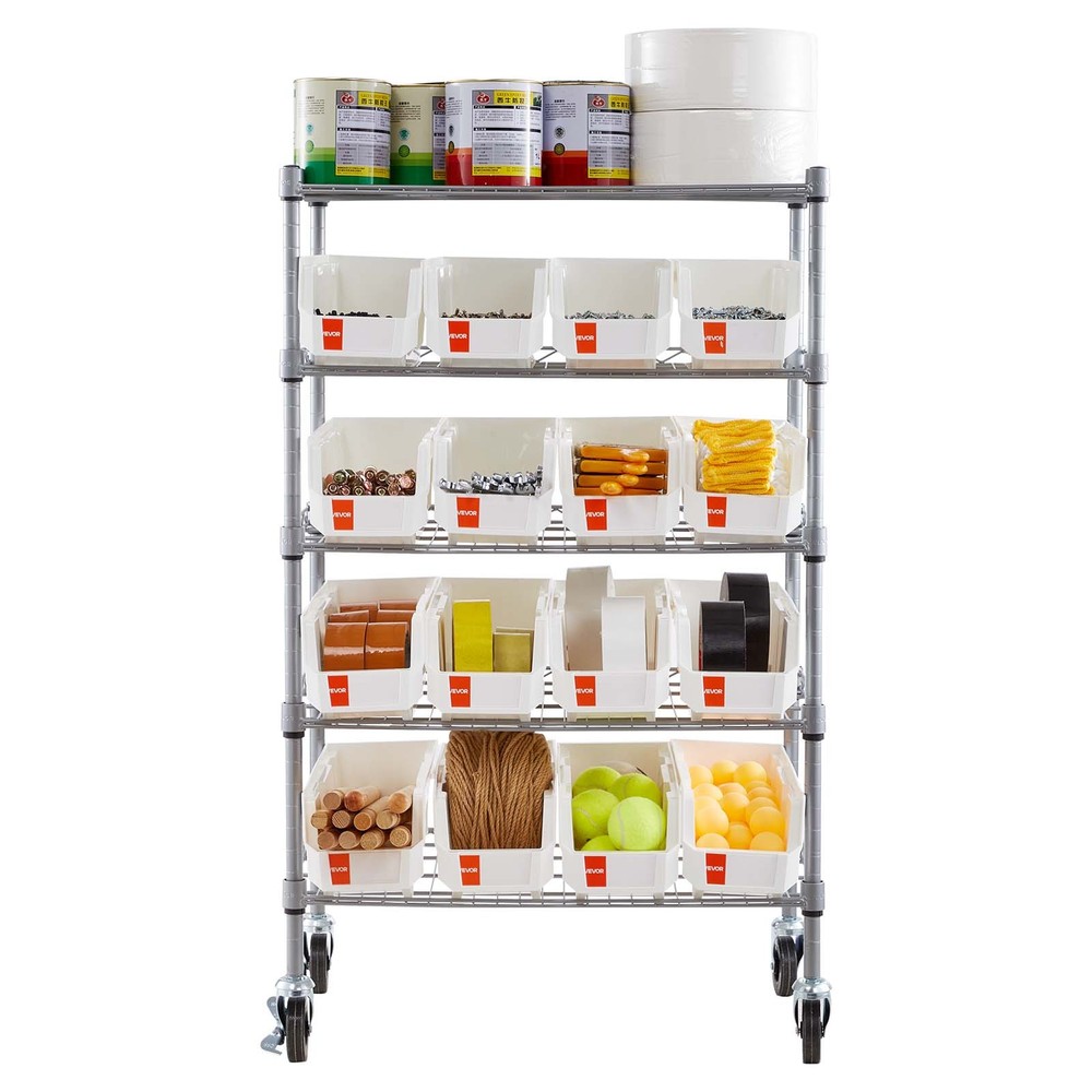 VEVOR Rolling Bin Storage Rack 5-Tier Bin Rack Storage System with 16 Bins
