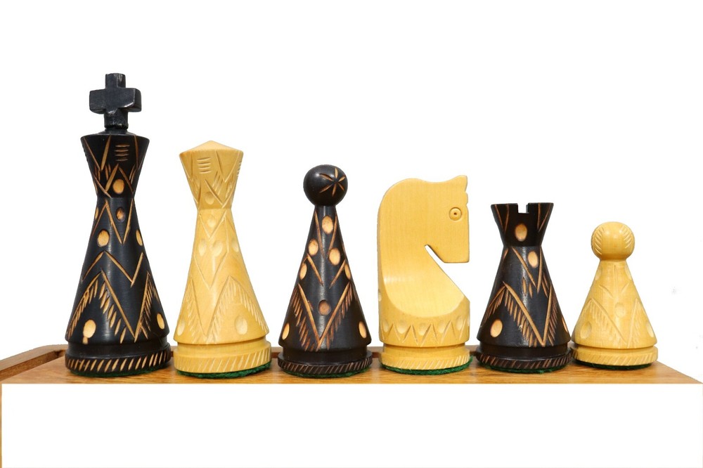 UNIQUE HANDCARVED ARTISTIC 4" CONE MINIMALIST BURNT CHESSMEN