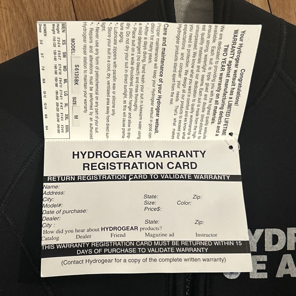 Hydro Gear 6mm Wetsuit Med NWT