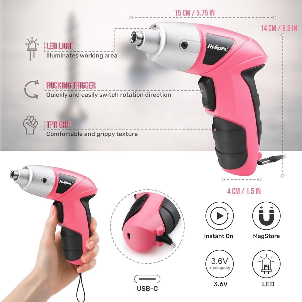 Lightweight 3.6V Electric Screwdriver with 26 Bits - Ideal for Small Projects