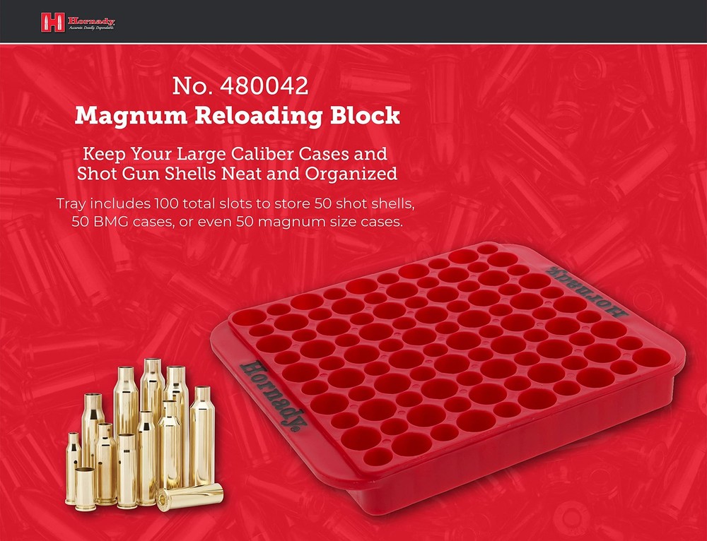 Hornady Magnum Loading Block, 480042 - Keep Your Reloading One Size,