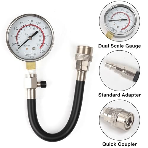Engine Compression Test Kit - Petrol Compression Tester with 2-3/4" Gauge, 10 Pi