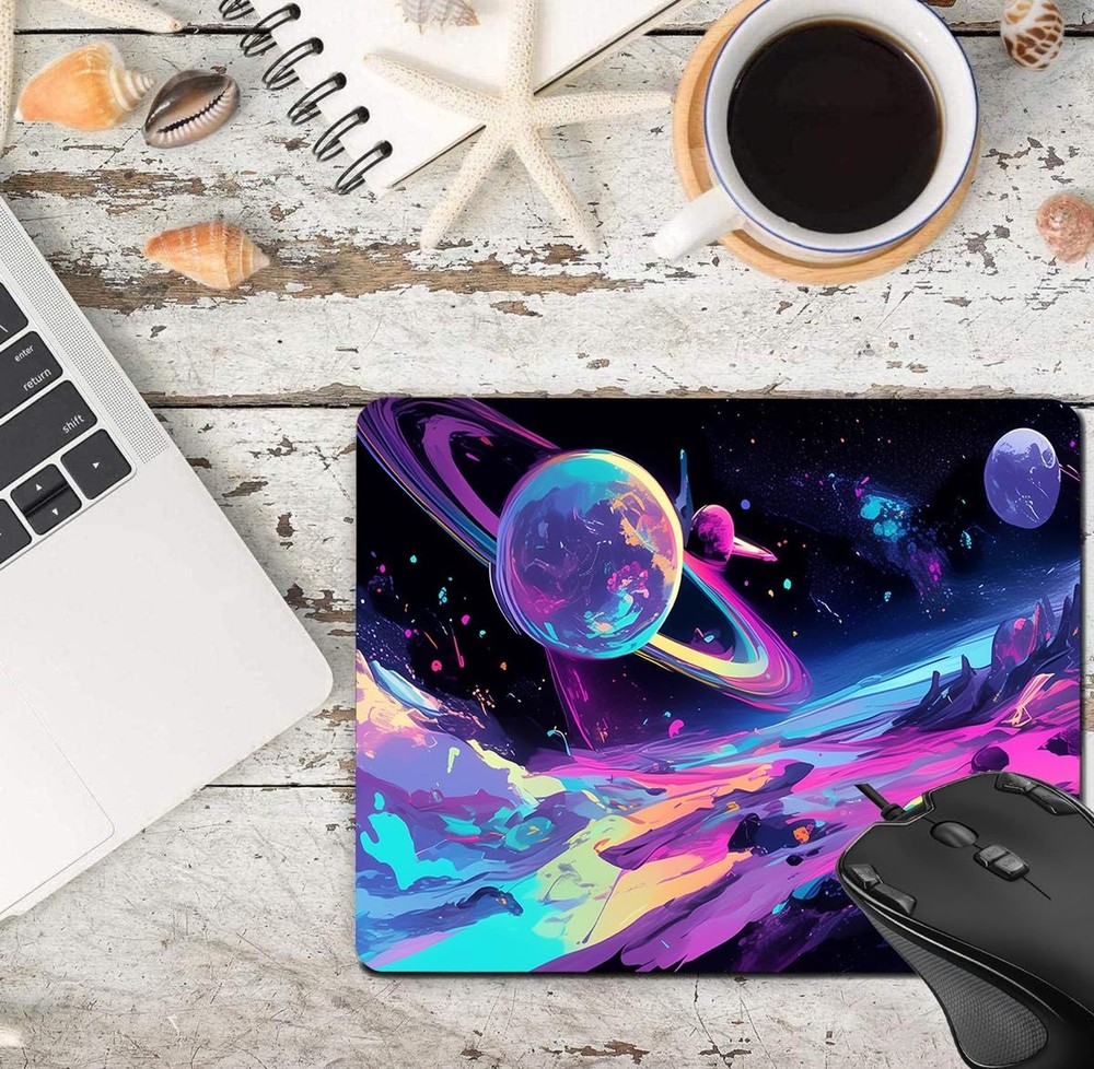 Office Non Slip Rubber Galaxy Planet Rectangular Game Desktop Decorative Mous...