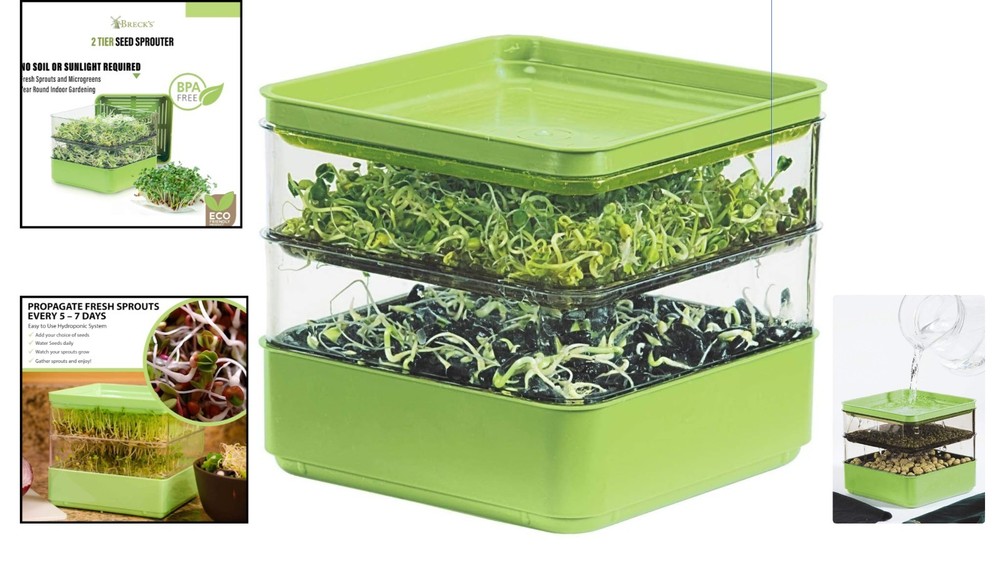 Two-Tier Stackable Seed Sprouter Kit - Soil-Free Indoor Microgreens Grower