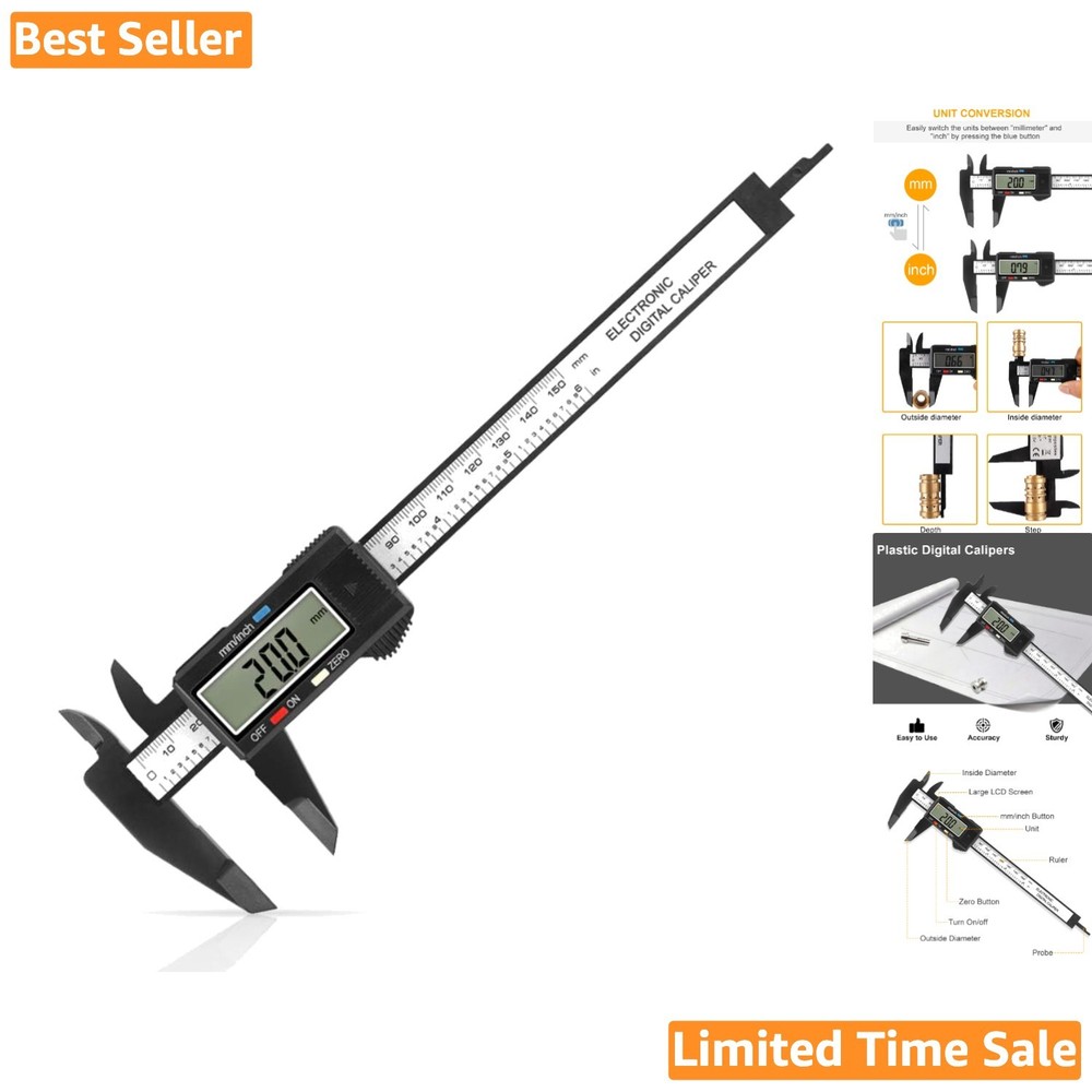 Durable Digital Caliper with Zero Setting & Inch/MM Conversion - 6'' Measurement