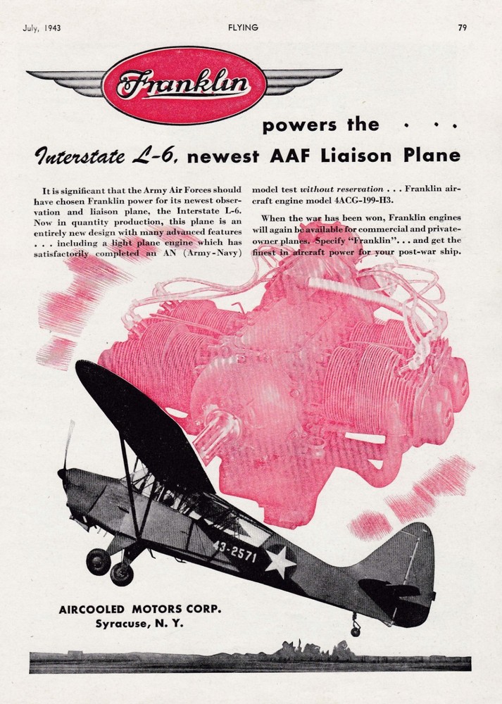 1943 Interstate L-6 Aircraft Ad 9/4/2025p