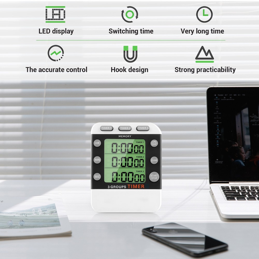 Digital Dual Kitchen Timer, 3 Channels Count /Down Timer, Triple Cooking7743