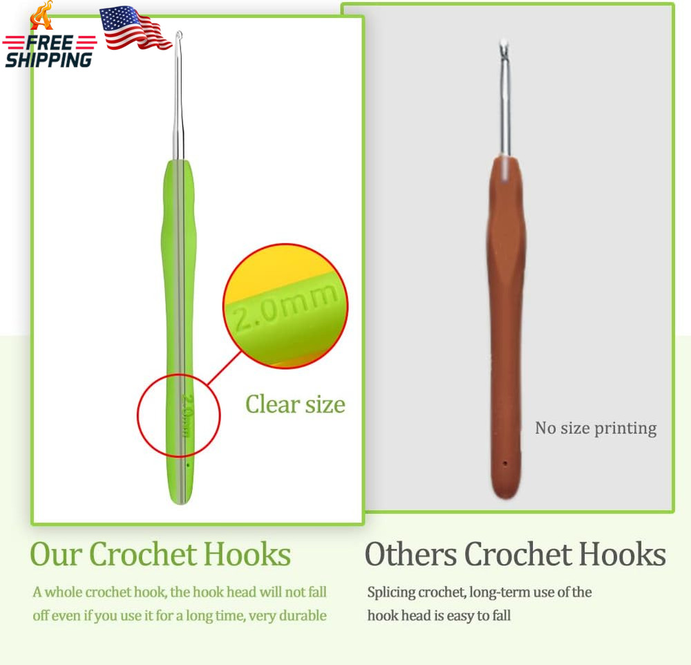 2 Mm Crochet Hook, Ergonomic Handle for Arthritic Hands, Extra Long Knitting Nee