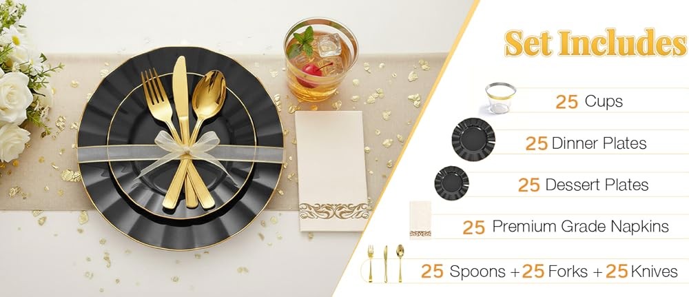 175 Plastic Dinnerware Set Party Supplies Disposable Dinnerware for 25