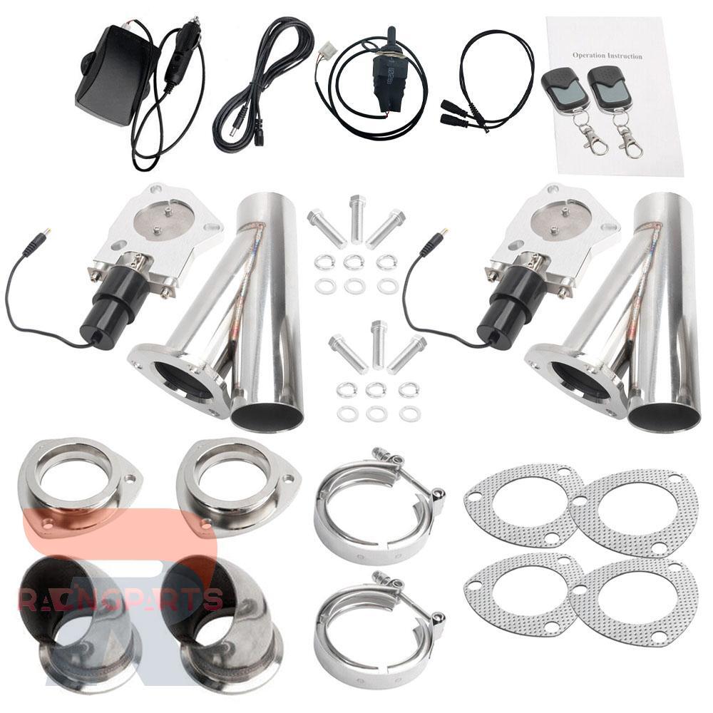 2PCS 3" Electric Exhaust Valve Y Pipe Kit Remote Control Switch