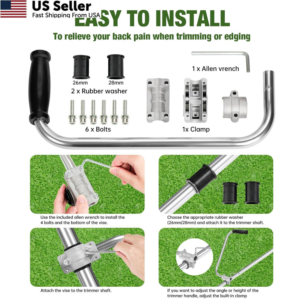 Ergonomic Weed Eater Handle Extension - Back Saver Trimmer Grip Silver