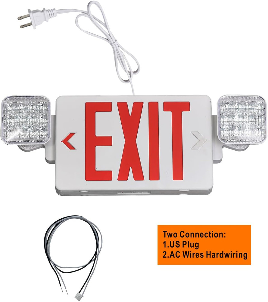 TANLUX Red Exit Sign with Emergency Lights, 1.0 Meter Plug in Exit Sign with Bat