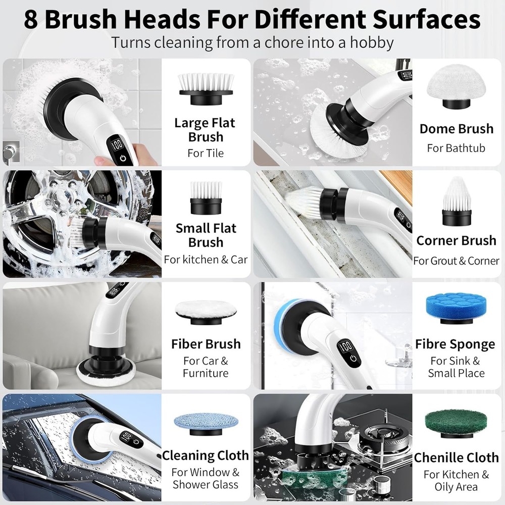 Electric Spin Scrubber - Waterproof, Rechargeable & Lightweight with LED Display