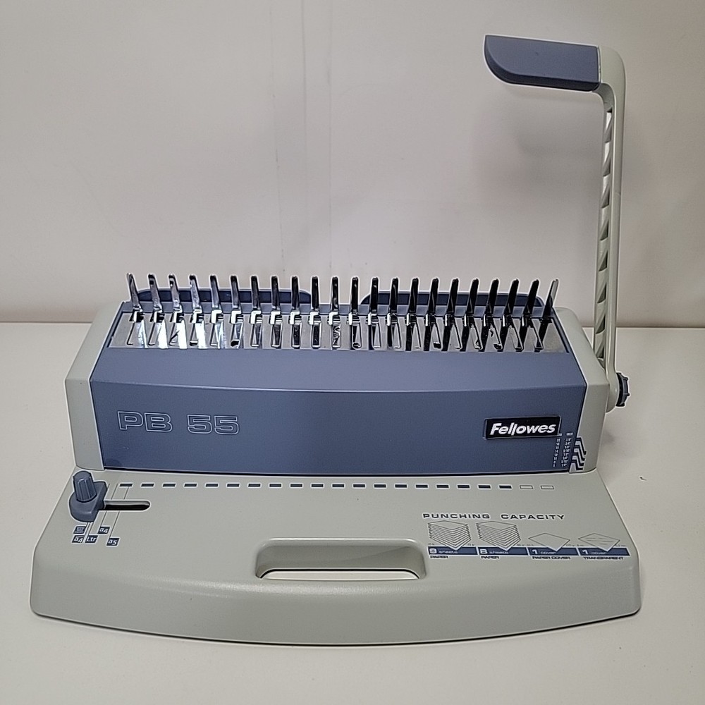 Fellowes PB 55 Plastic Comb Binding Machine CRC52101 With 3/8” & 1/2” Combs