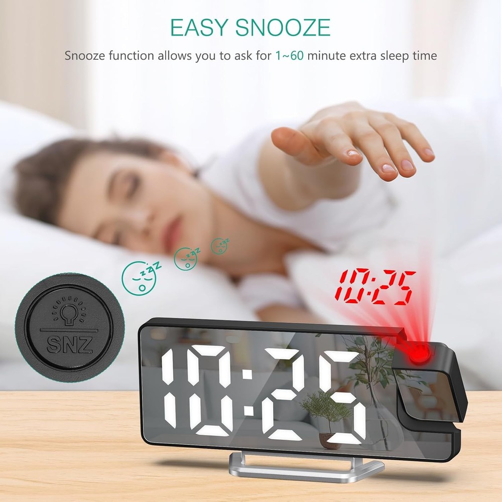 ORIA Projection Alarm Clock, 7.9'' Digital Clock with 180° Black