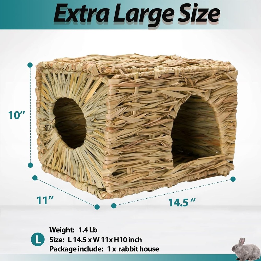 Extra Large Grass House for Rabbit, Foldable & Comfortable - Small Animal Hut...