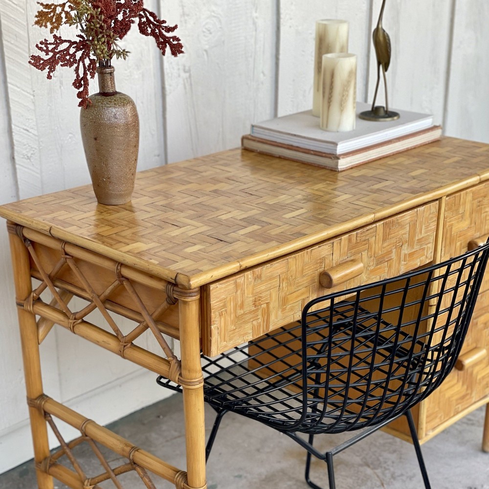 1970s Rattan Coastal Desk