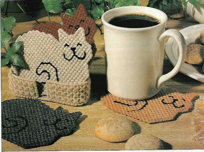 KITTY COASTERS CAT HOME DECOR PLASTIC CANVAS PATTERN INSTRUCTIONS